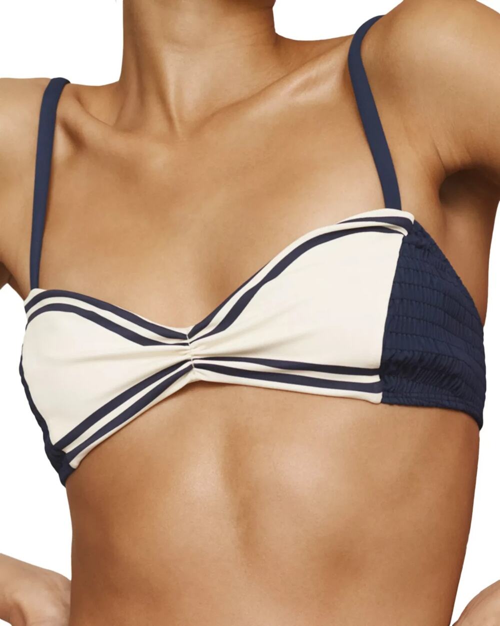 Alemais Marine Smocked Bralette Bikini Top Cream/navy Size XS 3340